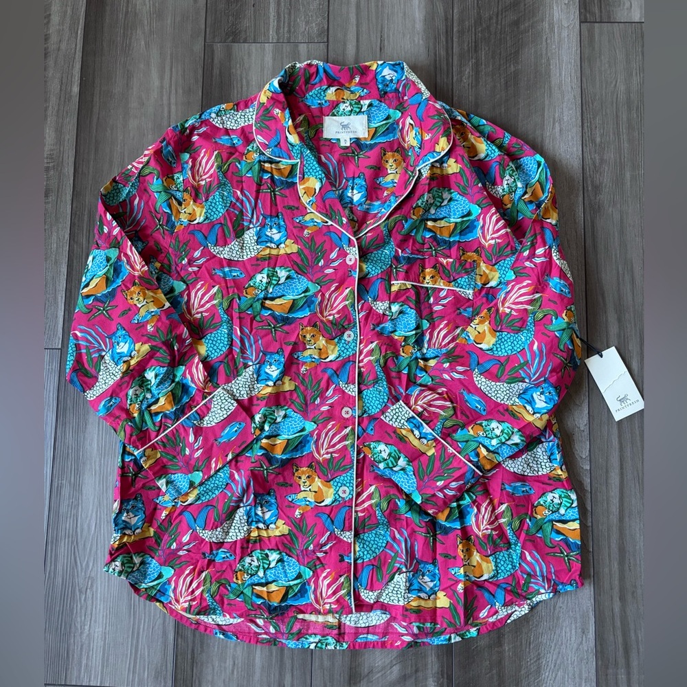 Printfresh Pink and Blue Patterned Pajama Top NWT! (RARE PATTERN)